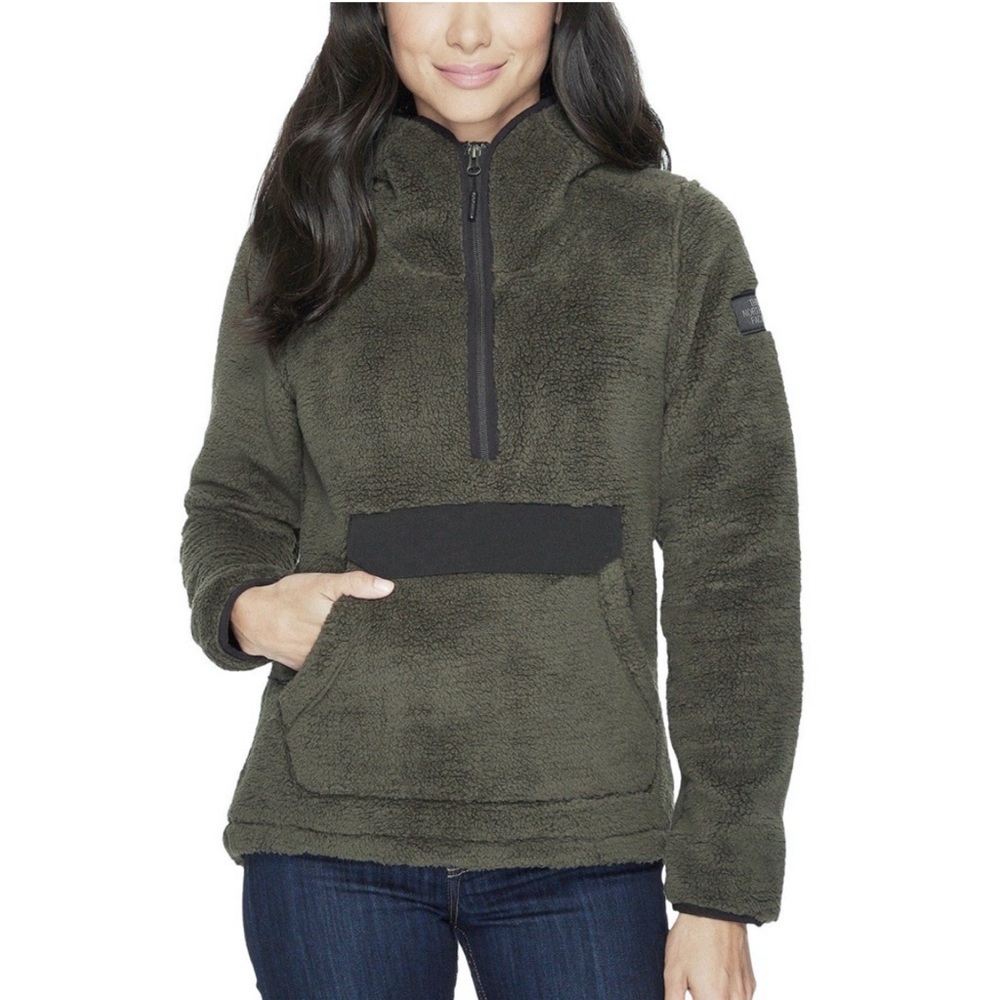 The North Face Campshire 1/4 Zip Deep Pile Sherpa Fleece Size M. Olive green